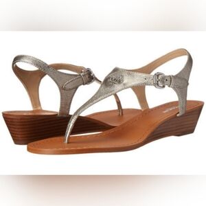 Coach Silver Brown Sandals with T-Strap Design